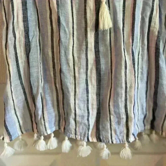 c and c california 100% Linen Shirt Blouse Small Oversized Pink Strip Tassels - Picture 4 of 7